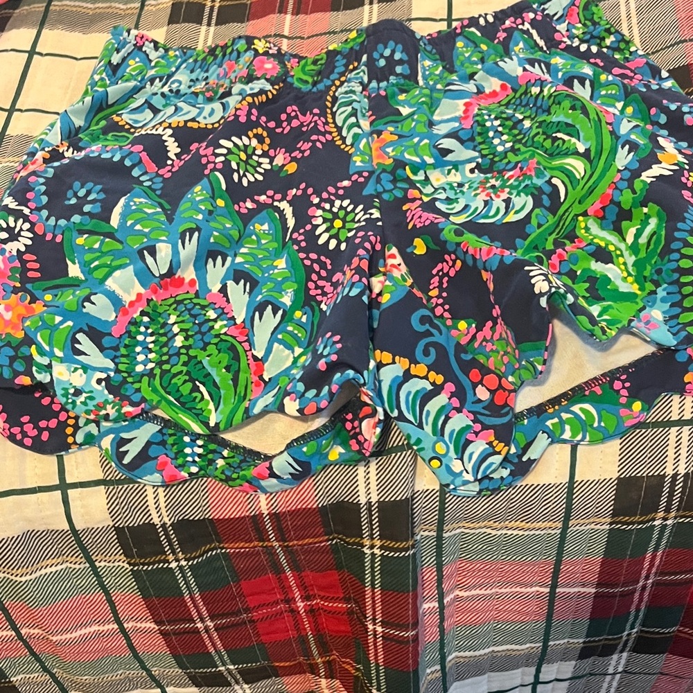 Lilly Pulitzer Navy Floral Scallop Hem Skort with Bright Accents